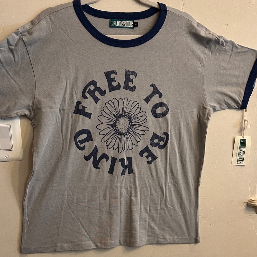 BRAND GIRL DANGEROUS- Unisex- Gray and Navy Tee 100% organic cotton